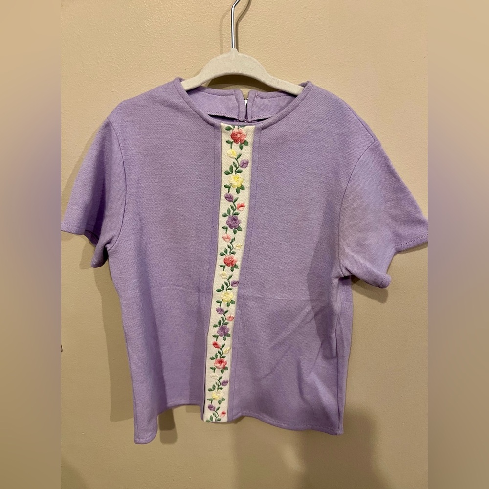Vintage 60s Purple Embroidered Girls Top